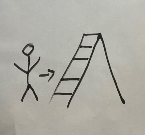 Man is walking towards ladder