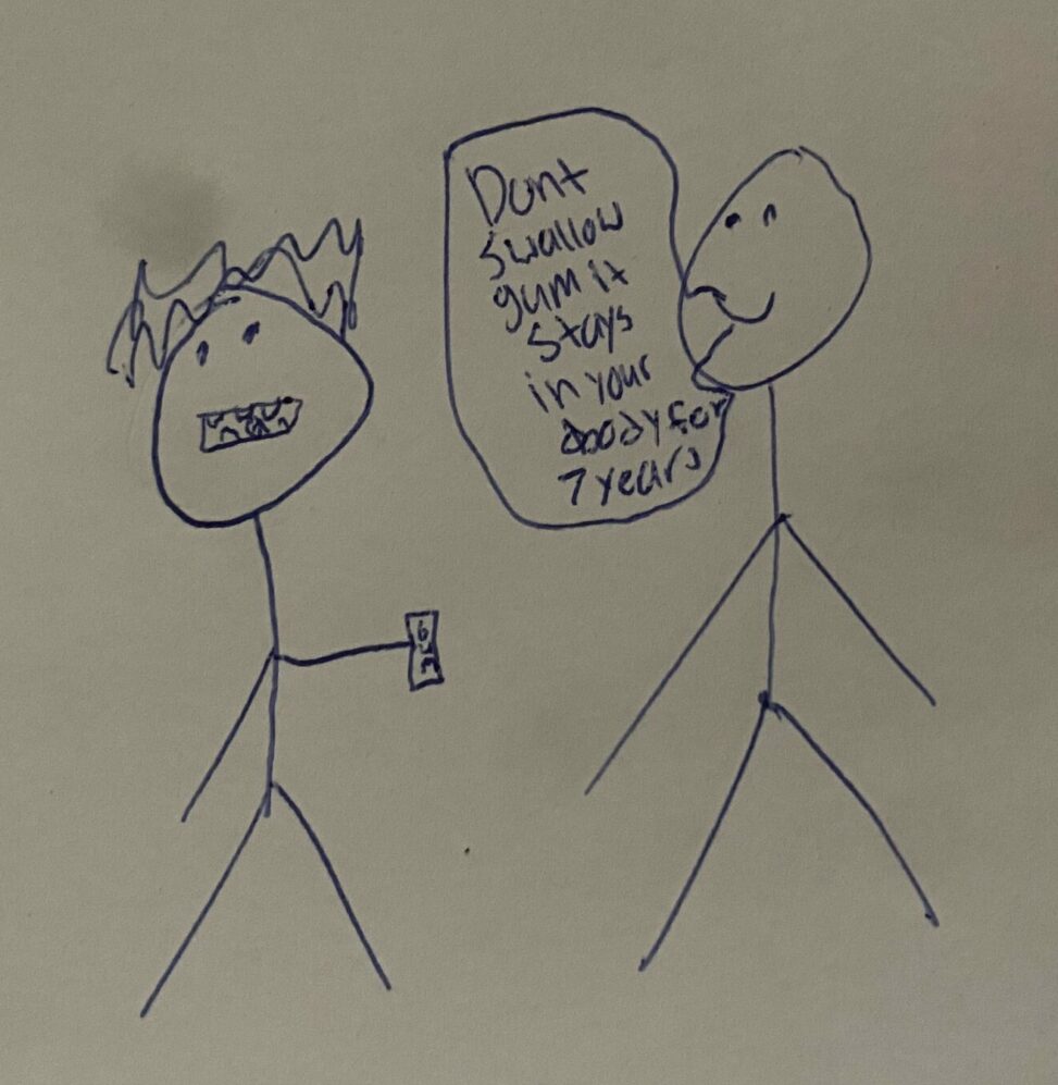Two stick figures talking