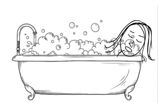 I am shown sleeping in the tub as the bubbles rises.