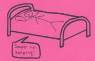 Stick person sleeping in a bed. Below a speech bubble containing \