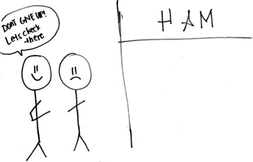 Two stick figure. One is trying to convince the sad stick figure to try to look at the other store.