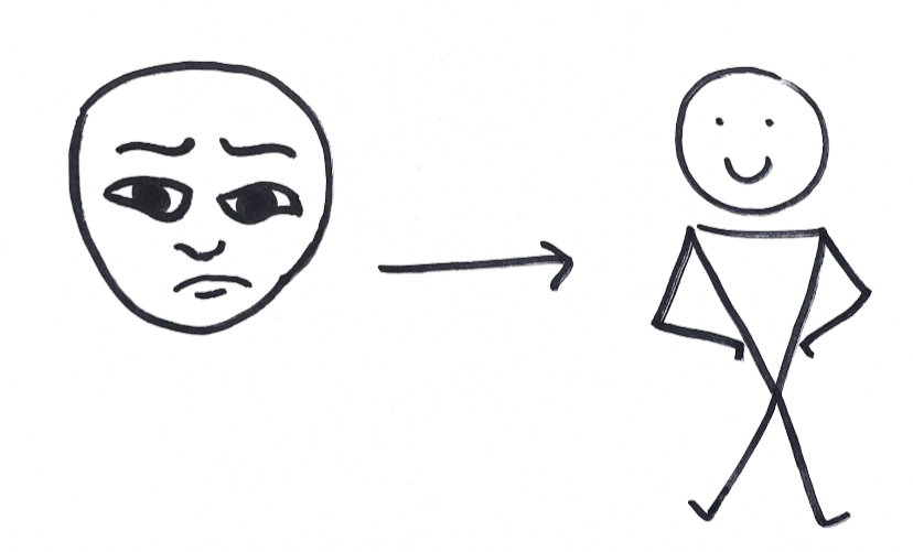 An unconfident stick figure indicating a happy and confident stick figure