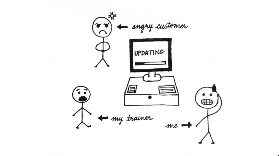 technological glitch at work made the stick figure earned scornful looks from customer