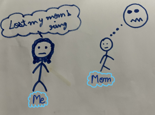 In this comic the stick figure lost her moms wedding ring and her mom is getting angry.